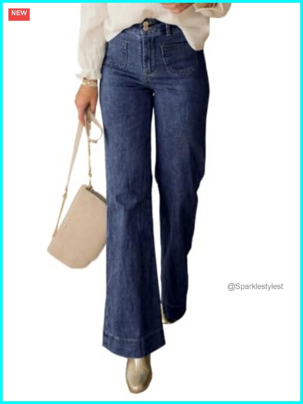 Wide Leg High Waisted Jeans Cotton Blend Casual Work Jeans